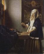 Jan Vermeer woman holding a balance oil on canvas